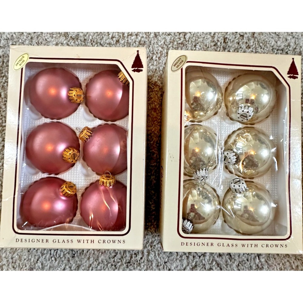 VTG Glass Ball Christmas ornaments Antique Rose Bright Silver 12 Solid Krebs